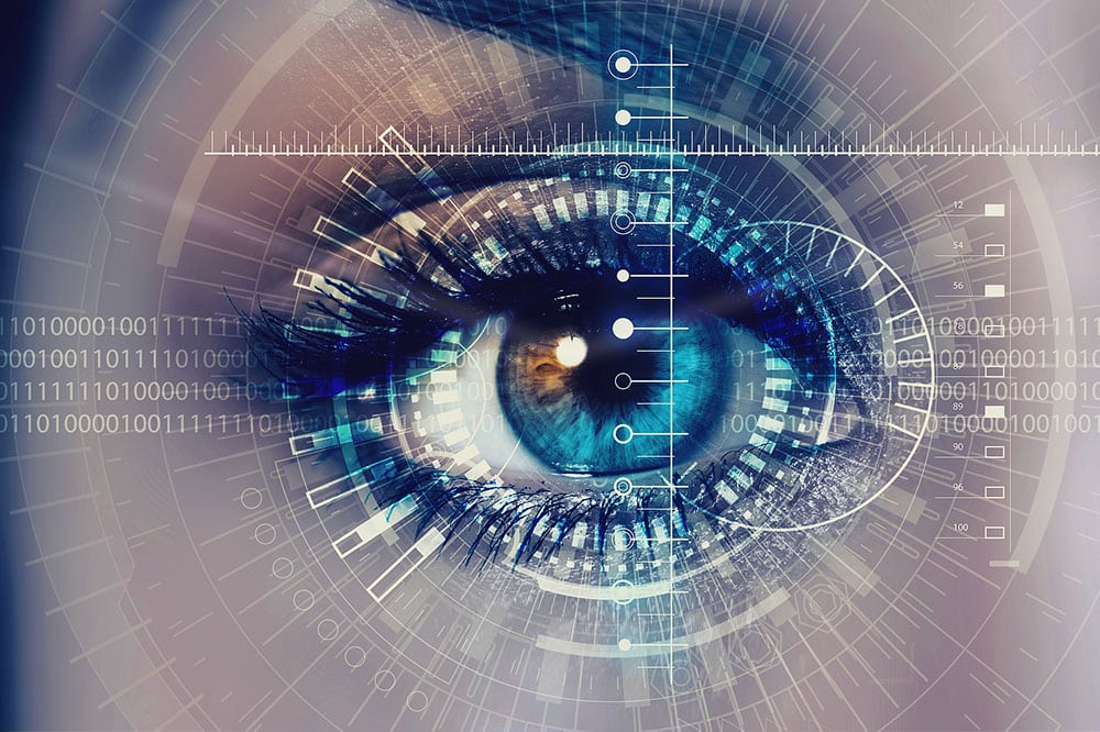 Close up of woman eye in process of scanning